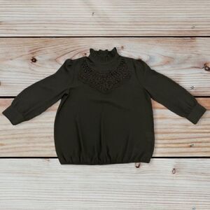 NEW York & Company Soho Ruffle Embroidered Blouse Black 3/4 sleeve